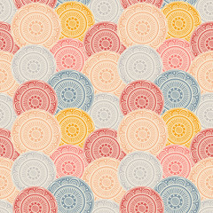 Colorful patterned circles, seamless background
