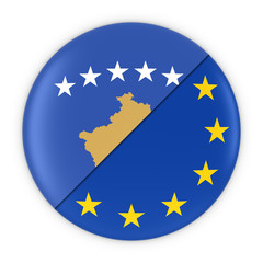 Kosovan and European Relations - Badge Flag of Kosovo and Europe 3D Illustration