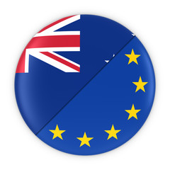 New Zealand and European Relations - Badge Flag of New Zealand and Europe 3D Illustration