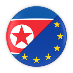 North Korean and European Relations - Badge Flag of North Korea and Europe 3D Illustration