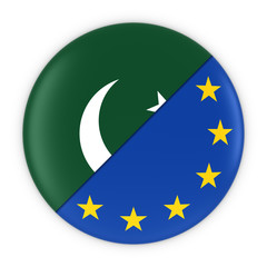 Pakistani and European Relations - Badge Flag of Pakistan and Europe 3D Illustration