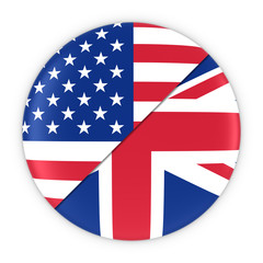 US and UK Relations - Badge Flag of USA and United Kingdom 3D Illustration