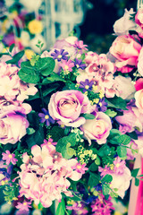 Bouquet of roses flower background. Vintage filter