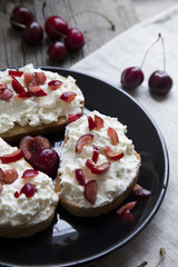 toast with cottage cheese and cherries