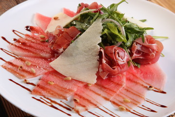 Arugula Salad with cheese and watermelon