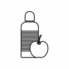 Bottle of water and apple icon, outline style