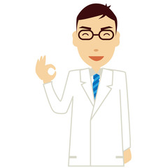 白衣にネクタイのメガネの男性 上半身