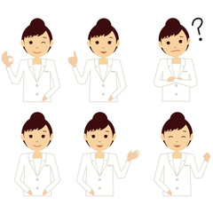 白衣の女性6ポーズ上半身