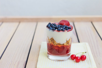 yogurt with blueberries and strawberry jam