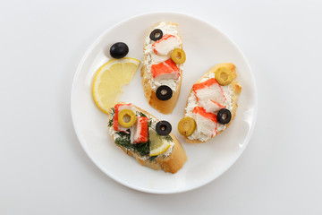 Tasty various italian sandwiches with seafood