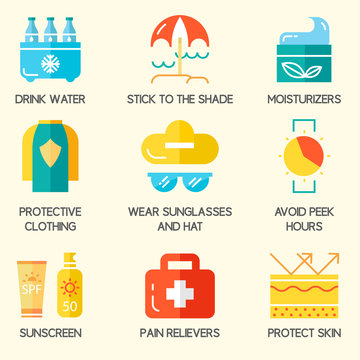 Summer skin protection icons.