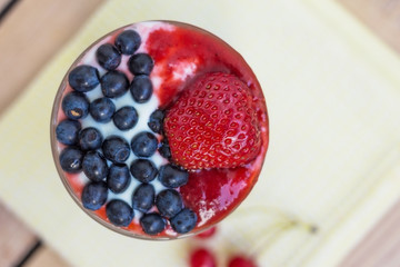 yogurt with blueberries and strawberry jam