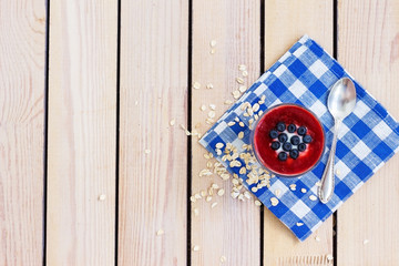 yogurt with blueberries and strawberry jam