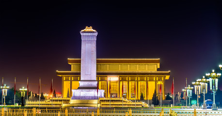 Monument to the People's Heroes and Mausoleum of Mao Zedong on Tiananmen square in Beijing - obrazy, fototapety, plakaty