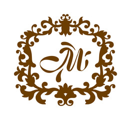 Business M sign monogram logo and badge emblem line vector illustration. Emblem monogram luxury badge logo template flourishes calligraphic M elegant ornament lines vector.
