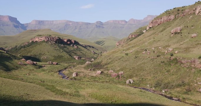4K Panning shot of foothills of the Drakensburg mountains