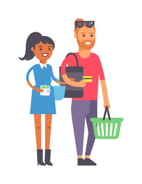 Shopping couple family vector illustration.