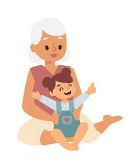 Granny and girl playing vector illustration.