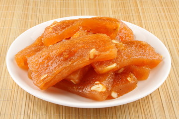 TastybHomemade Indian red Halwa Slices.