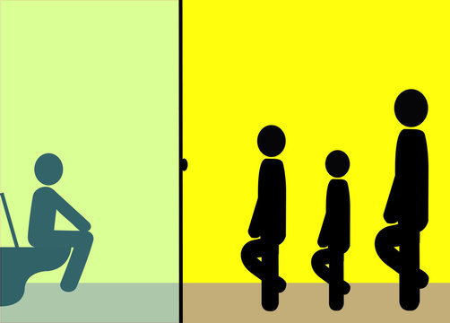 Illustration Warteschlange vor Toilette