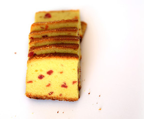 Pieces of Dessert cake on a on a white background