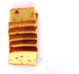 Pieces of Dessert cake on a on a white background