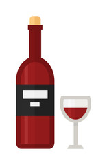 Glass and bottle of wine drink alcohol beverage winery cabernet design vector illustration. Wine bottle and glass elegance product, red wine bottle and bar glass. Merlot product champagne brand.