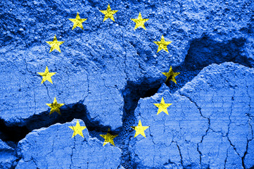 Flag of the  European Union on cracked background