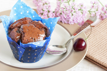 red cake with cherry