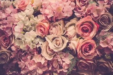 Fotobehang Rozen Valentijn dag achtergrond. Retro roze rozen bloem achtergrond