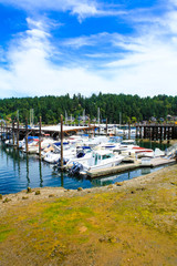 Gig Harbor, WA - September 25, 2011: Small town downtown marina area.