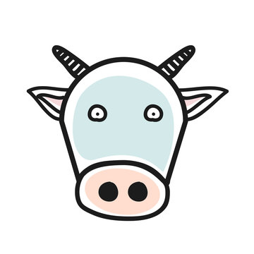 Cartoon animal head icon. Cow face avatar for profile of social networks. Hand drawn design.