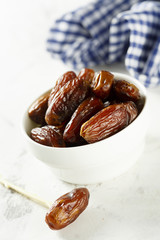 Dates in white bowl