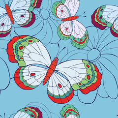 seamless pattern with butterflies and flowers