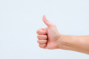 hand thumb up on white background
