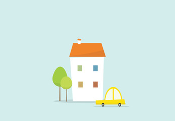 cartoon house and car