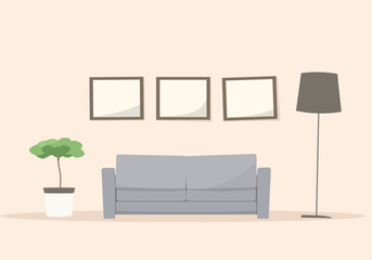 Living room with sofa. Cartoon vector image