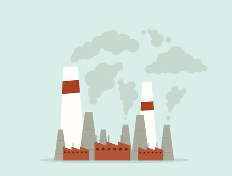 cartoon factory. air pollution. vector flat image