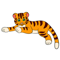 Fototapeta na wymiar Cartoon wild animals for kids: Tiger. Little cute baby tiger smiles.
