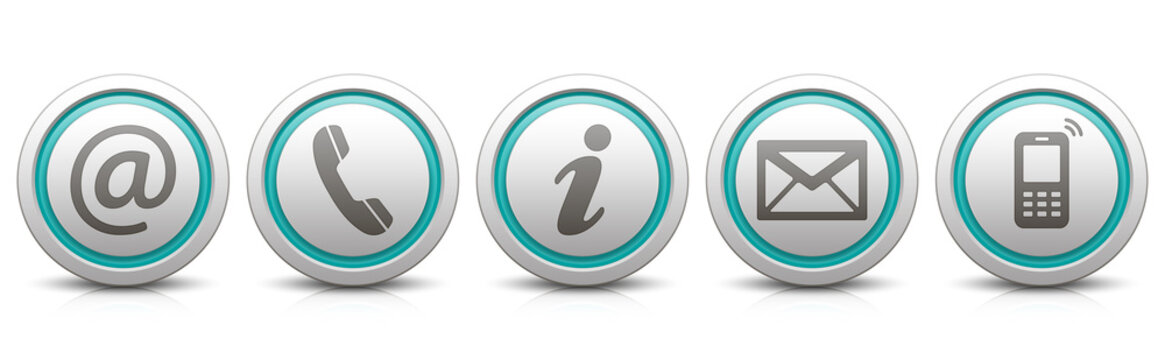 Contact Us – Set of light gray buttons with reflection & strong cyan