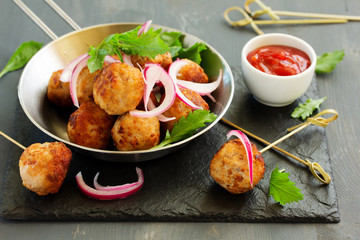 Homemade meatballs with cream sauce.
