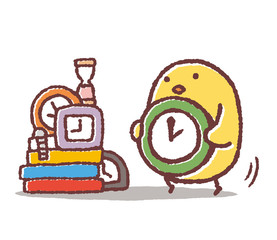 時計を運ぶヒヨコ