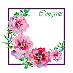Fototapeta na wymiar Watercolor flowers peonies. Handmade greeting cards.