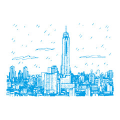 View of Baiyok Tower II building in Bangkok, Thailand. Sketch by hand. Vector illustration