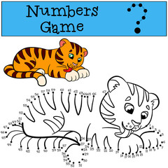 Education games for kids. Numbers game. Little cute tiger.