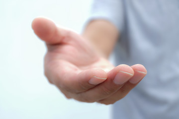 Naklejka premium Arsing human hand,open palm hand gesture of male hand