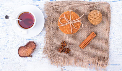 Breakfast. Tea and wafers