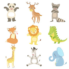 Obraz na płótnie Canvas Humanized Animals Set Of Artistic Funny Stickers