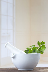 parsley in mortar