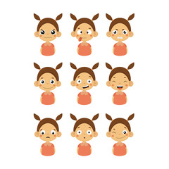 Young Girl Portrait Icons With Different Emotions